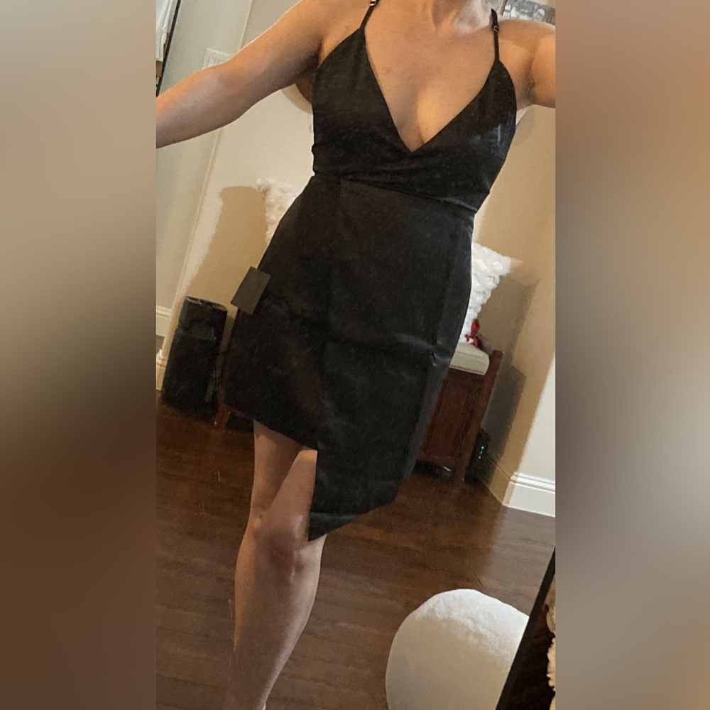 NWT Lulus Black Dress Satin Short Mini What a Stunner Size M Medium - Picture 6 of 11